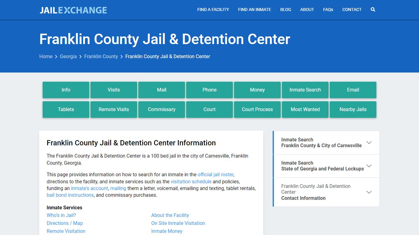 Franklin County Jail & Detention Center, GA Inmate Search, Information